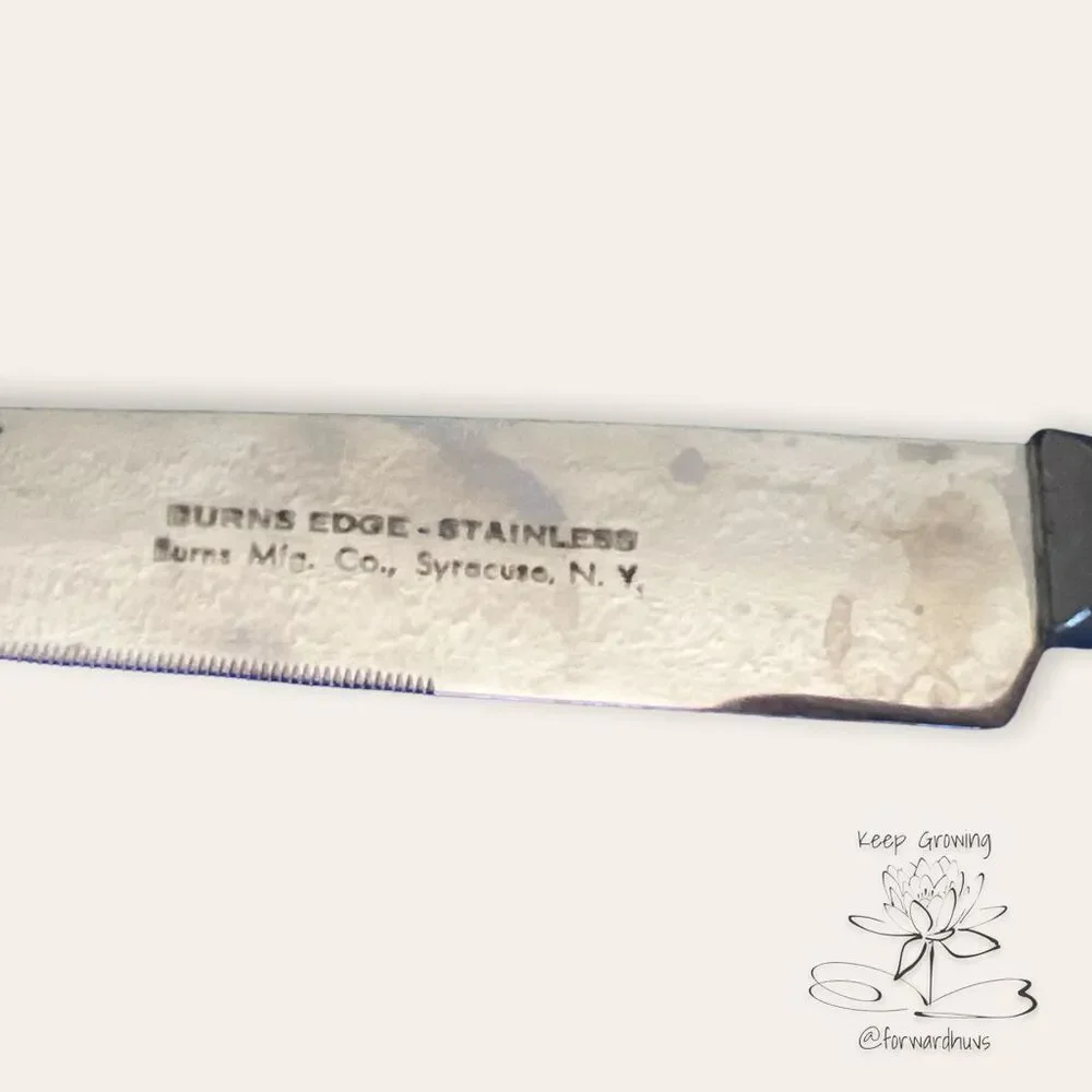 Burns Edge Stainless Knife Set with Butterscotch Bakelite Handles